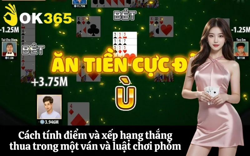 Cách tính điểm và xếp hạng thắng thua trong một ván và luật chơi phỏm